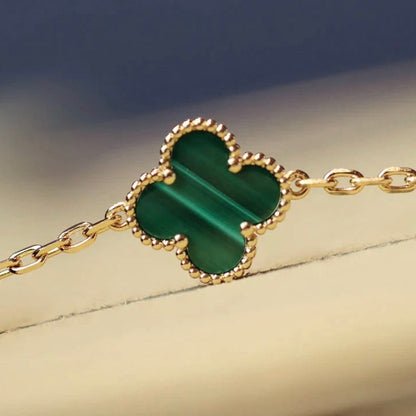 [Regal Gem]CLOVER 20 MOTIFS MALACHITE DIAMOND NECKLACE