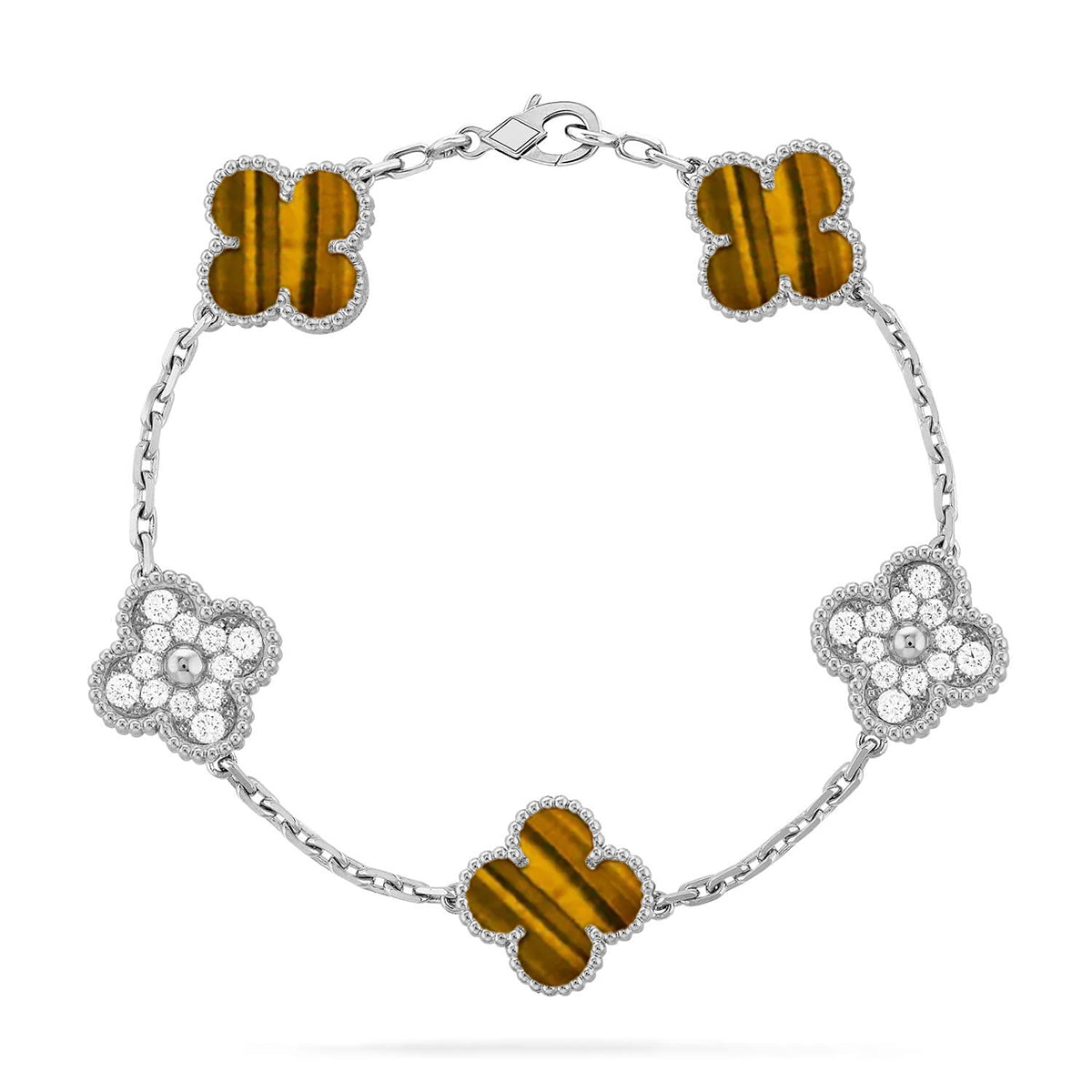 [Regal Gem] CLOVER 5 MOTIFS TIGER EYE BRACELET COLLECTION
