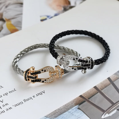 [Regal Gem]FORCE LARGE HORSESHOE BLACK WHITE DIAMOND BRACELET SILVER