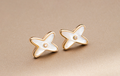 [Regal Gem]JEUX DE WHITE MOP Regal Gem GOLD DIAMOND EARRINGS
