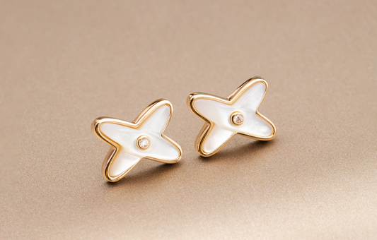 [Regal Gem]JEUX DE WHITE MOP Regal Gem GOLD DIAMOND EARRINGS
