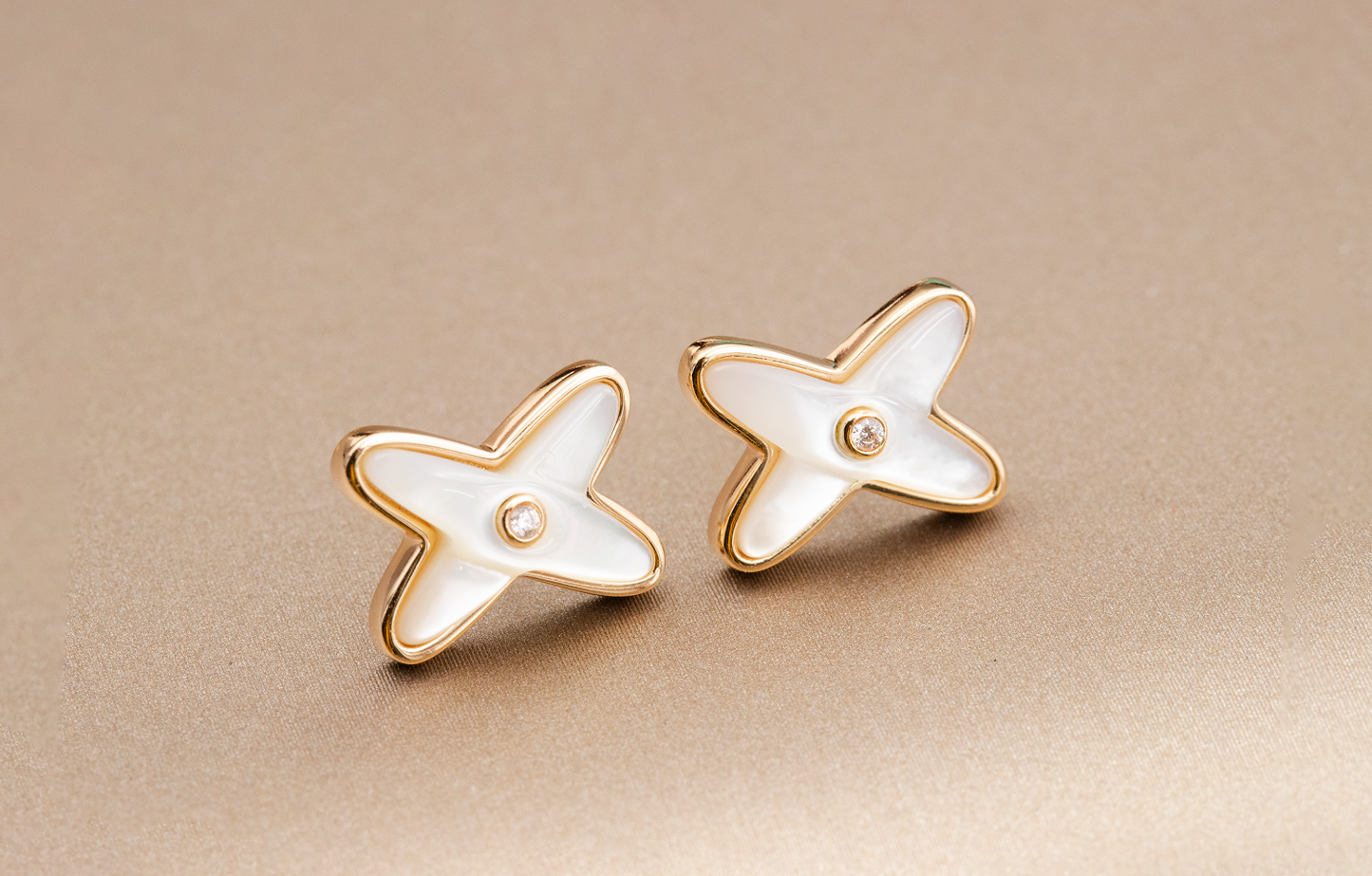 [Regal Gem]JEUX DE WHITE MOP PINK GOLD DIAMOND EARRINGS