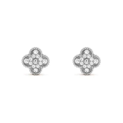 [Regal Gem]CLOVER 1 MOTIFS DIAMOND STUD EARRINGS SILVER