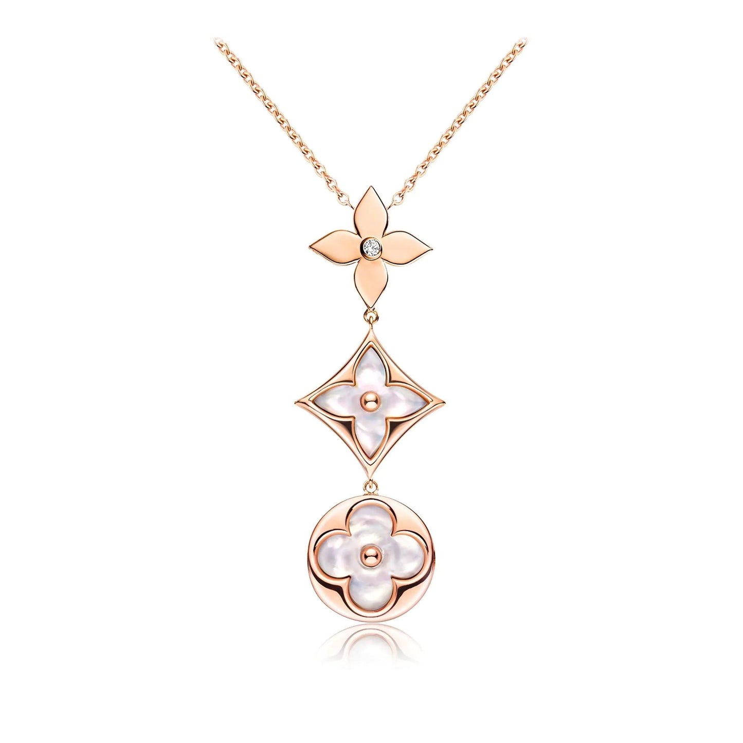 [Regal Gem]COLOR BLOSSOM LARIAT NECKLACE PINK GOLD WHITE MOTHER PEARL AND DIAMOND