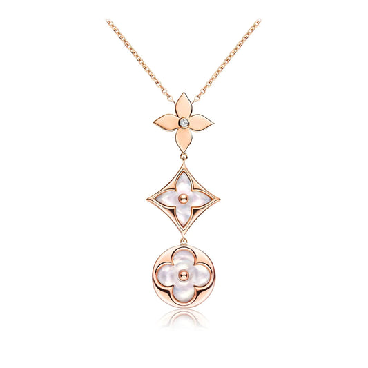 [Regal Gem]COLOR BLOSSOM LARIAT NECKLACE PINK GOLD WHITE MOTHER PEARL AND DIAMOND